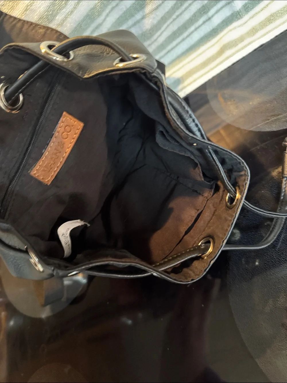 Vaan & Co Black and Brown Leatherette Ladies Backpack - Stylish Stud Detail